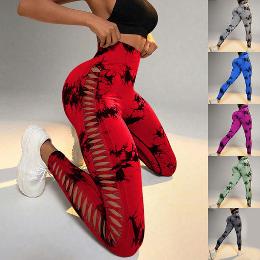 Hollow Tie-Dye High Waist Yoga Pants